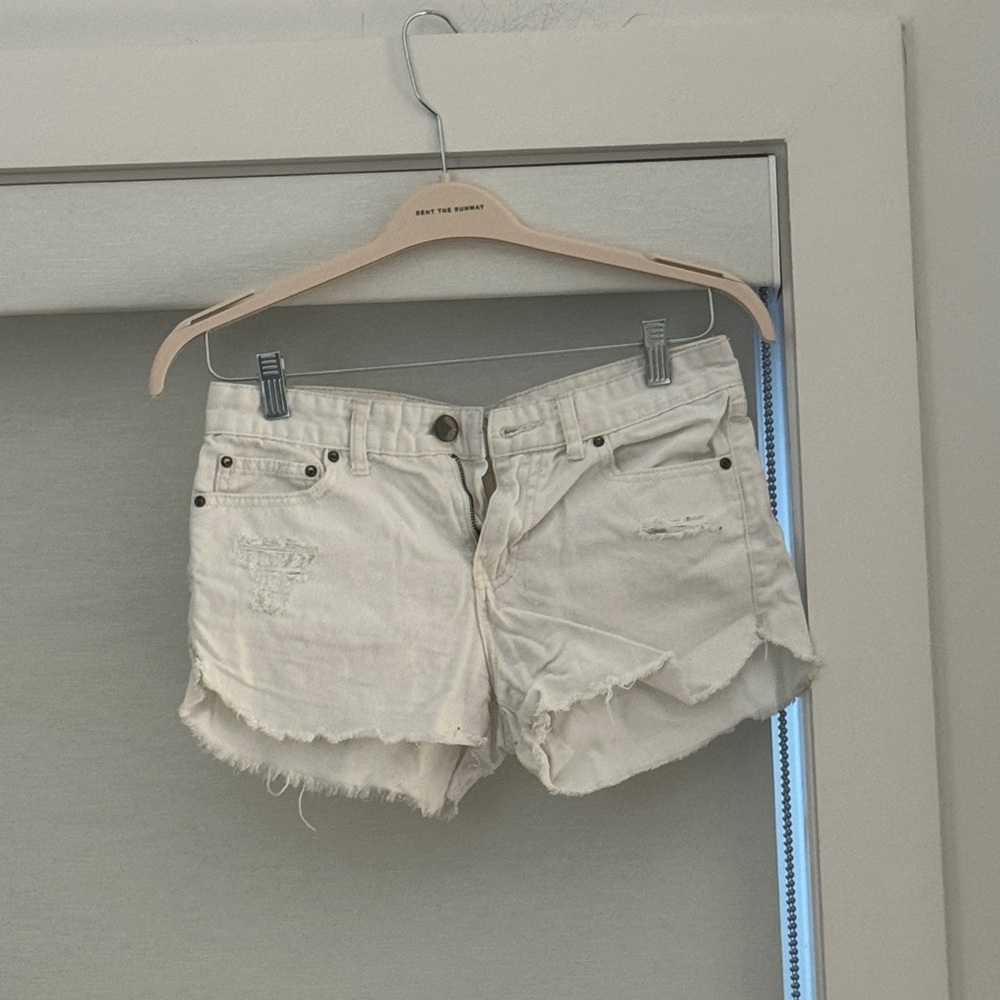 Women's White Distressed Denim Shorts